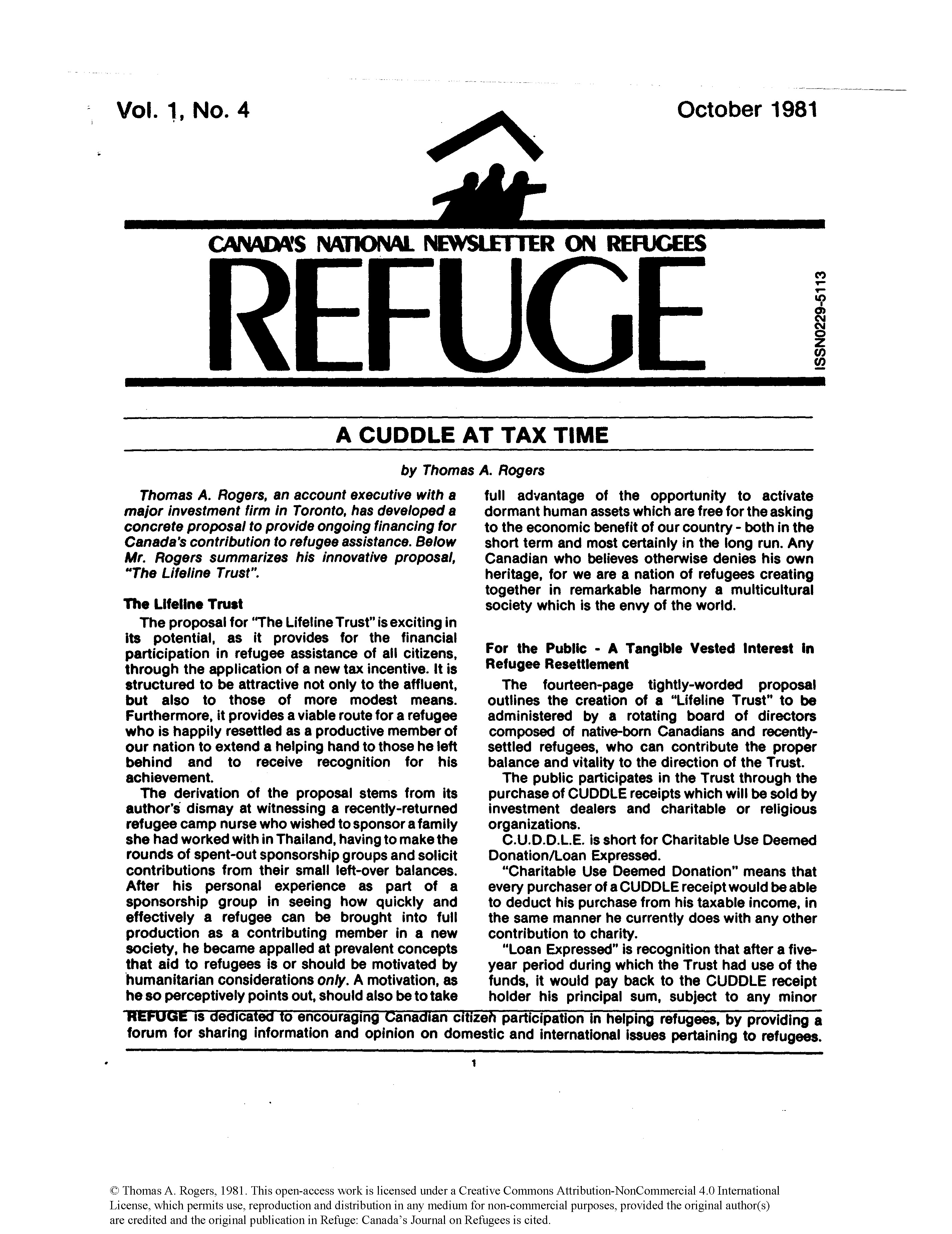 first page Refuge vol. 1.4 1981
