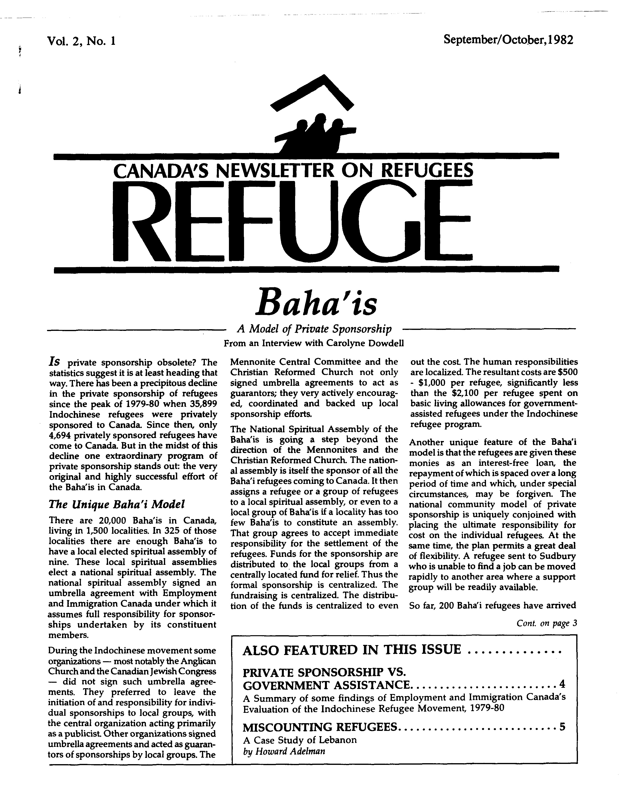 first page Refuge vol. 2.1 1982