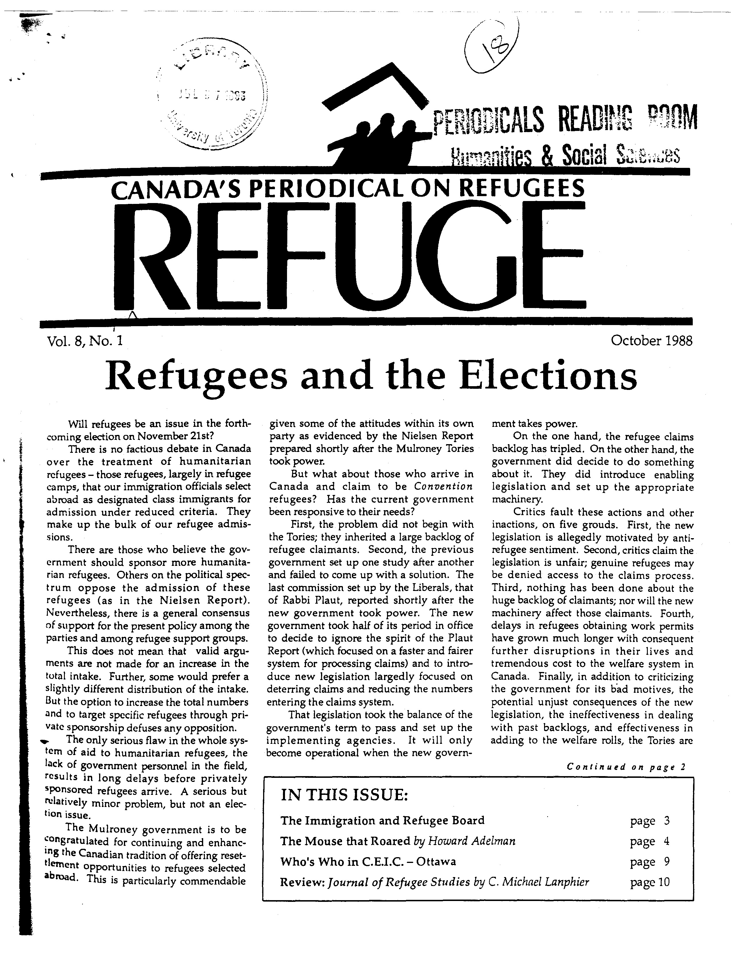 first page Refuge vol. 8.1 1988