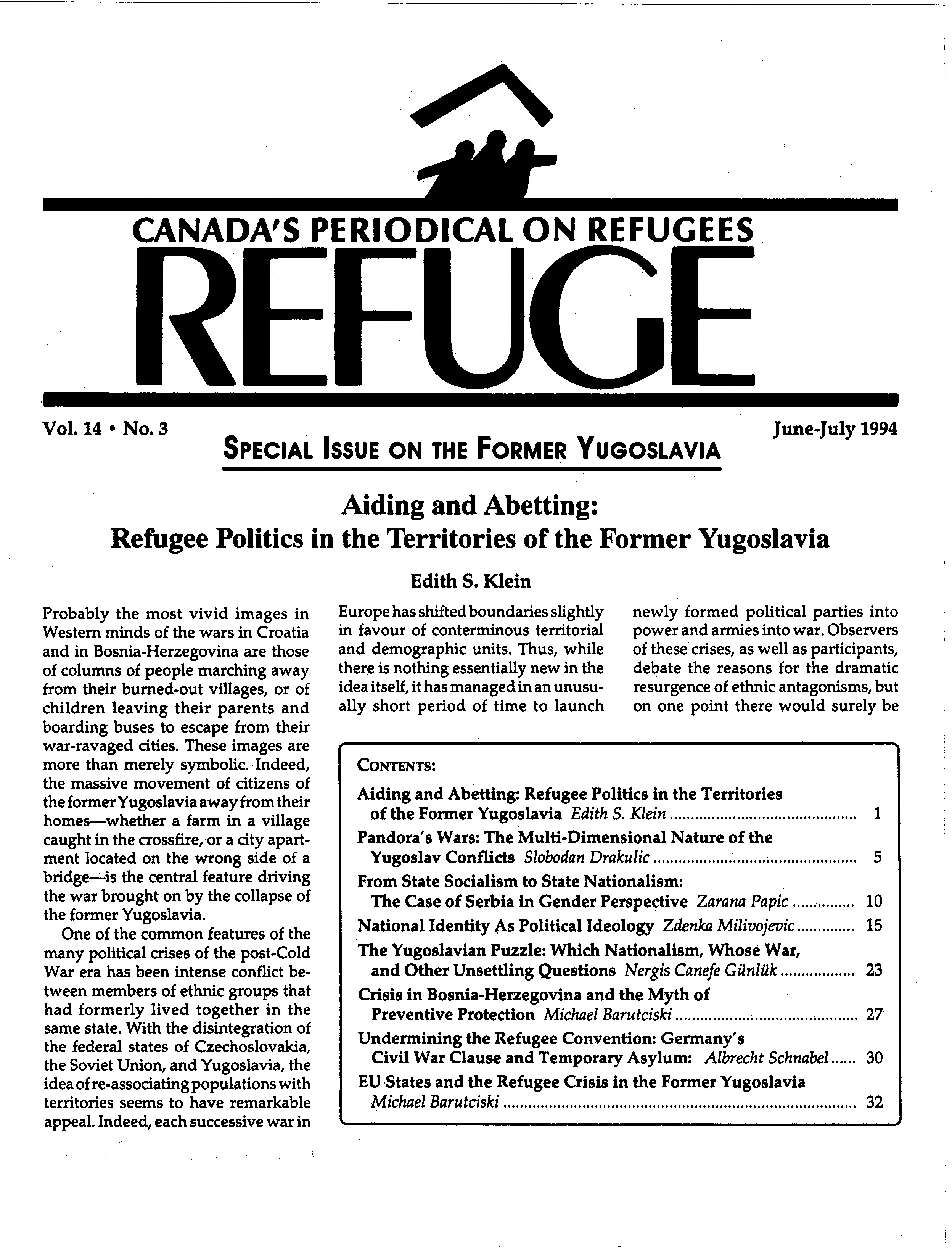 first page Refuge vol. 14.3 1994