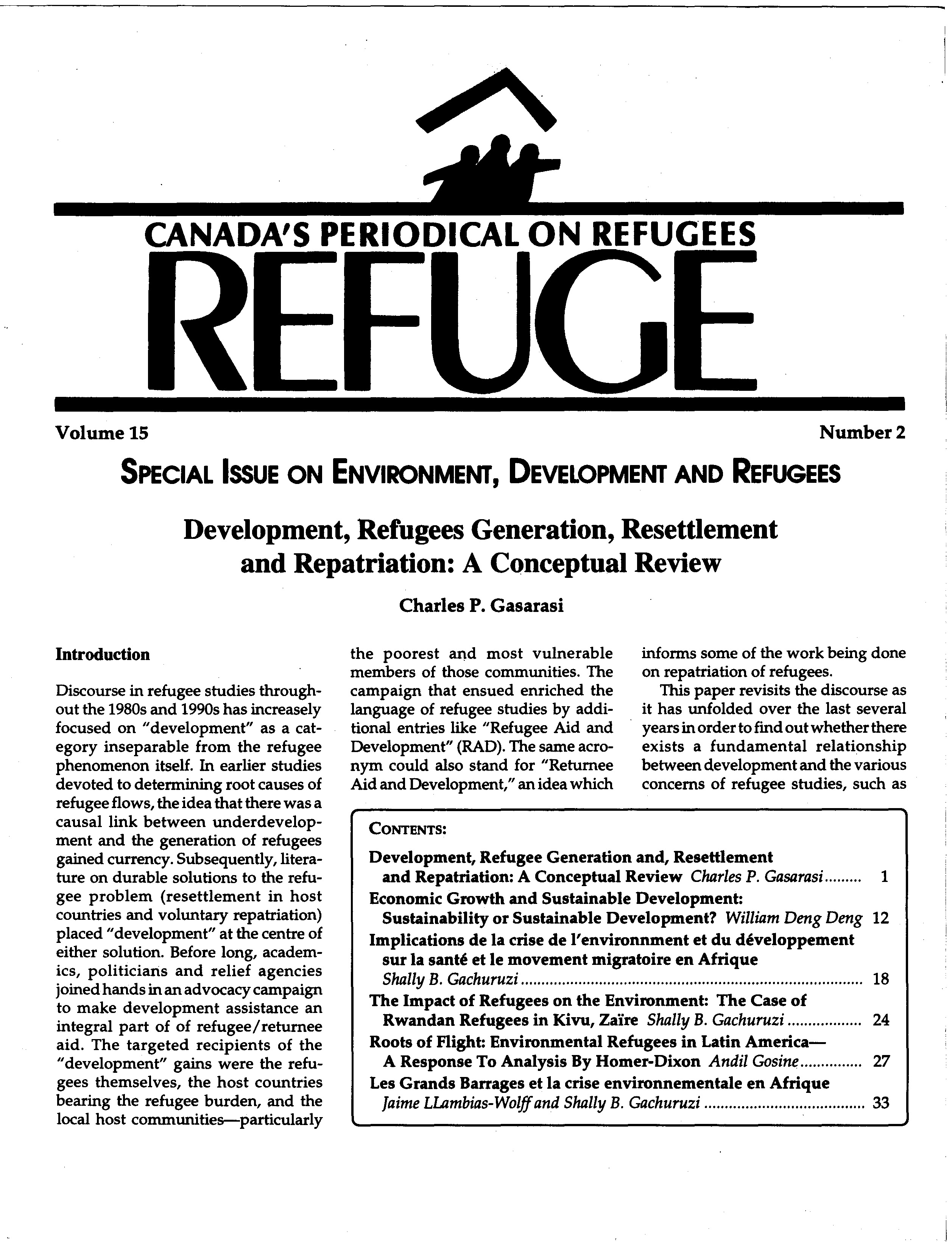 first page Refuge vol. 15.2 1996