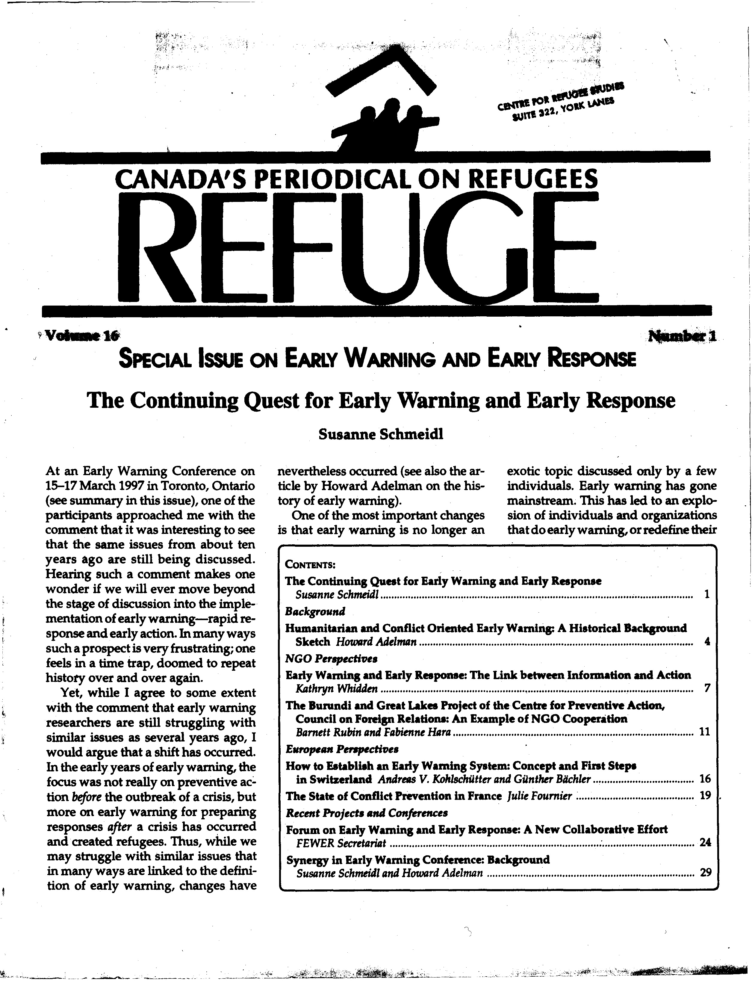 first page Refuge vol. 16.1 1997