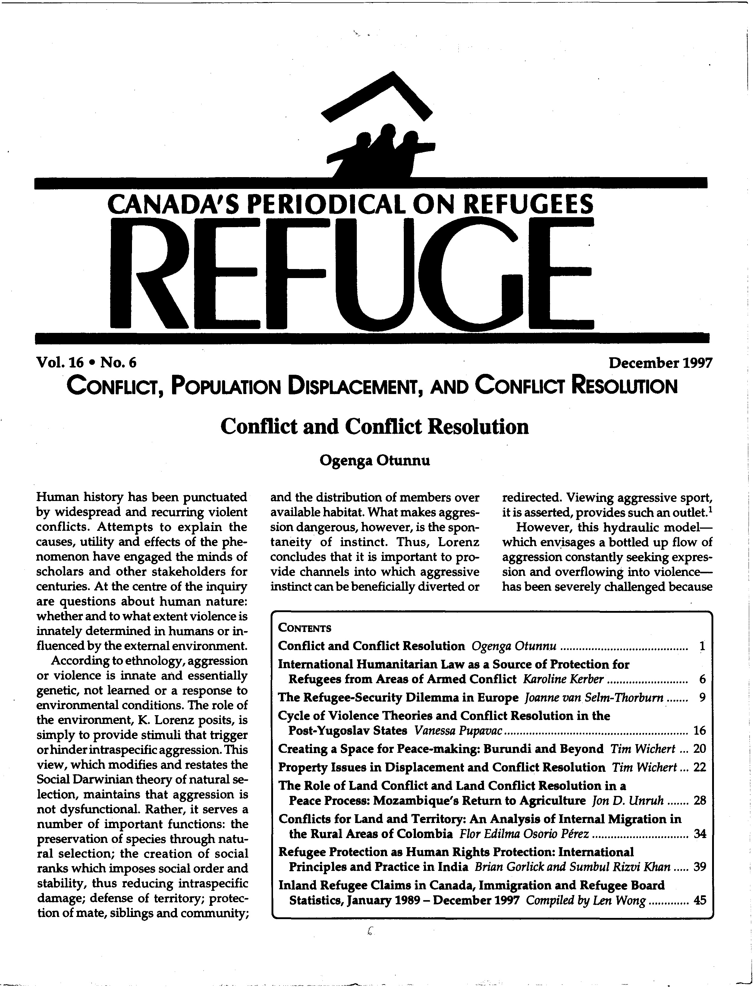 first page Refuge vol. 16.6 1997