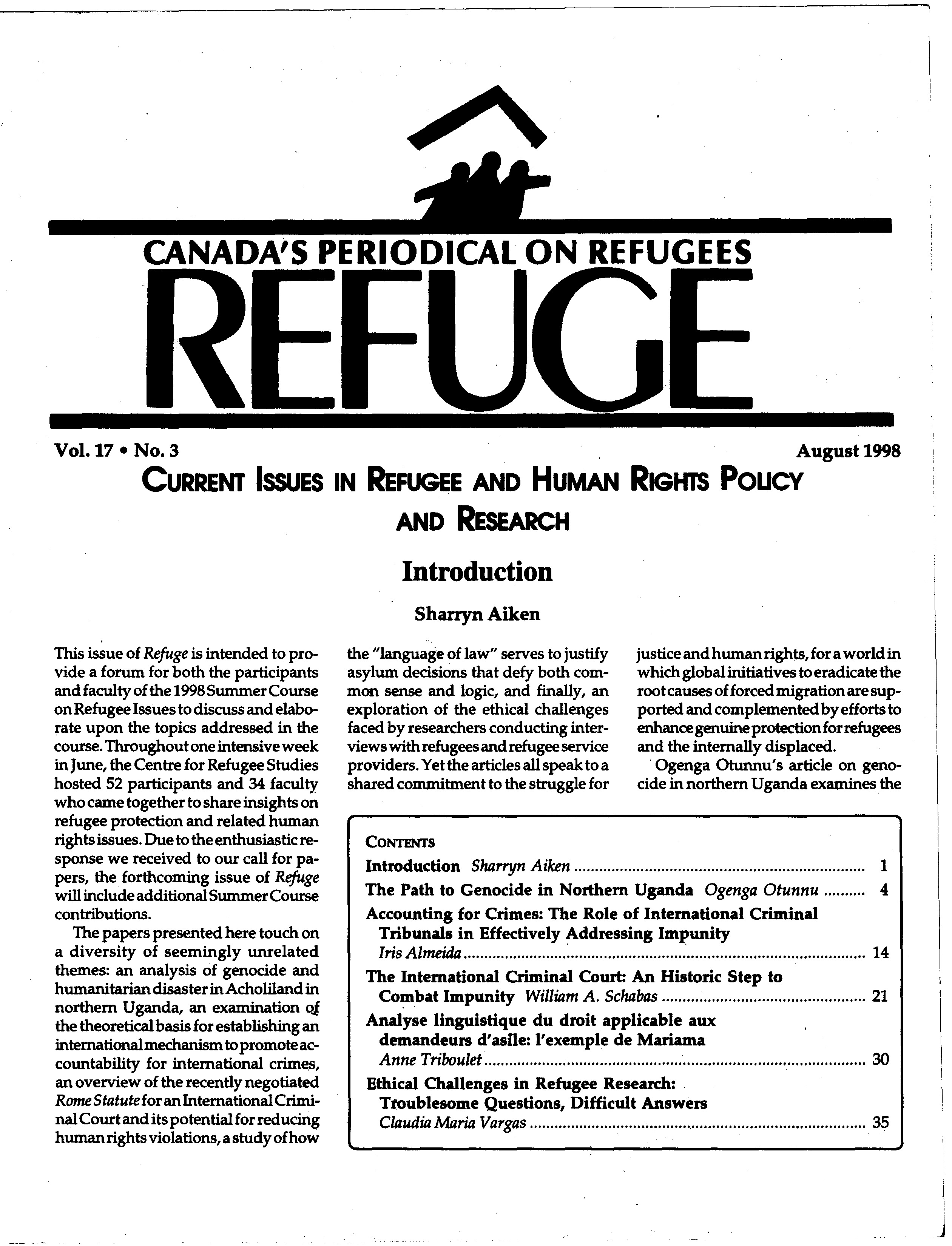 first page Refuge vol. 17.3 1998
