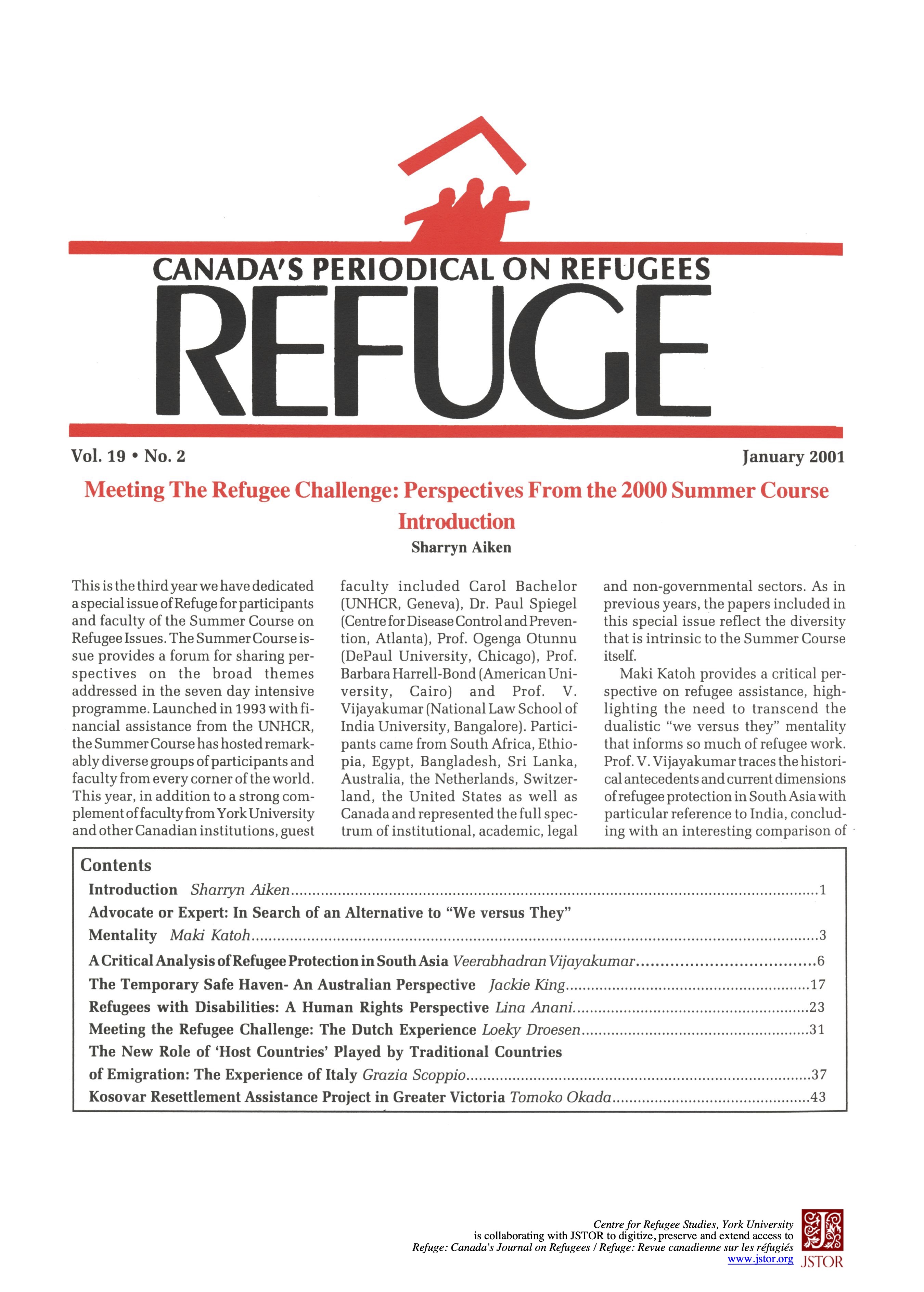 first page Refuge vol. 19.2 2001