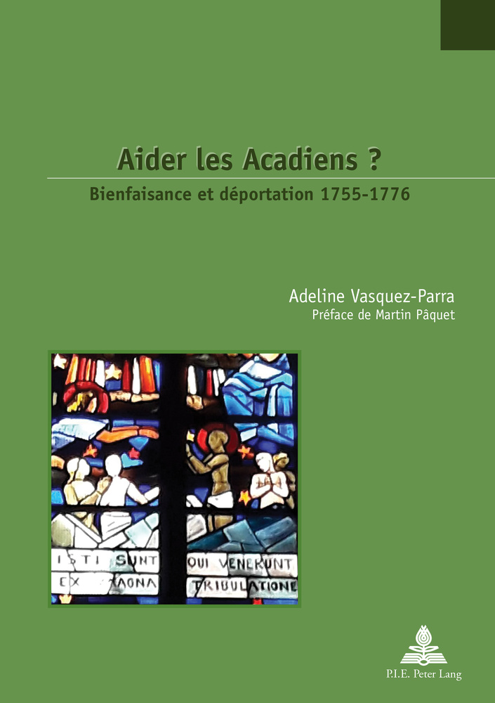 book cover "aider les Acadiens?" image of stained glass window